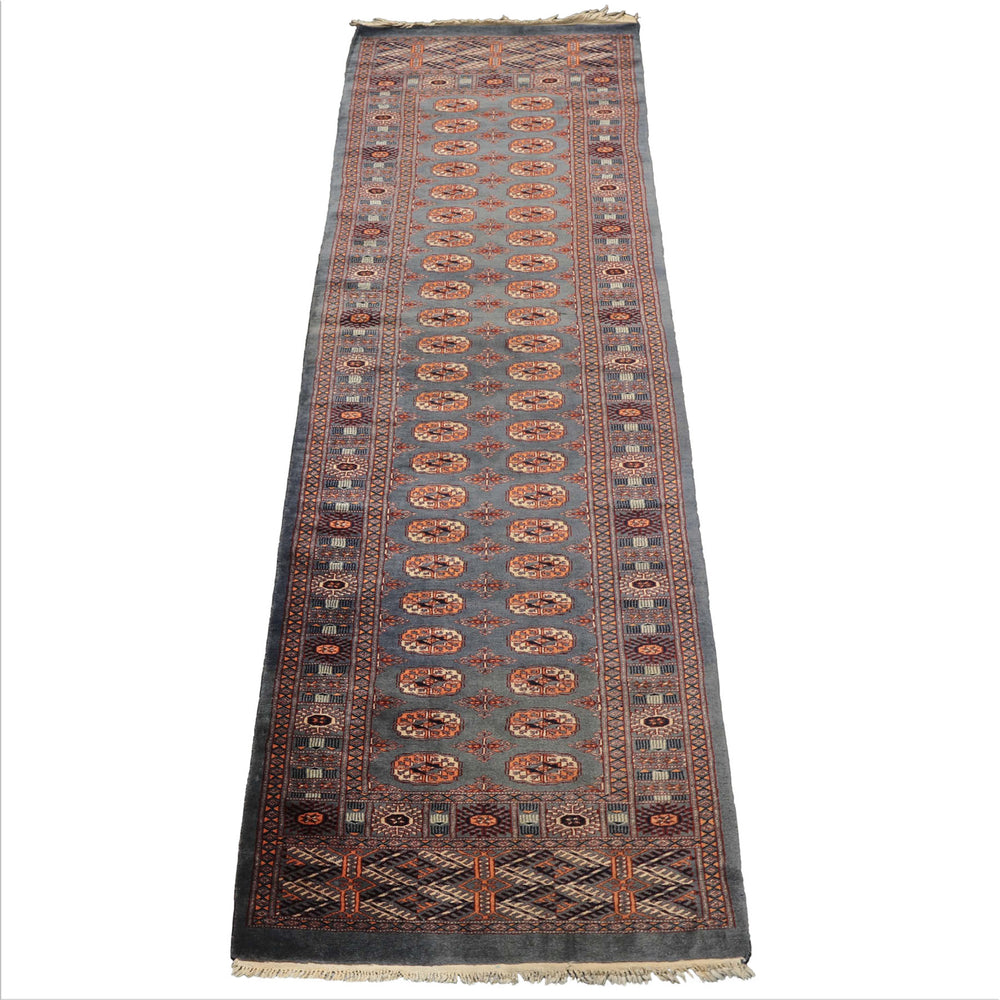 Runner Slate, Taupe, Ivory Color Hand Knotted Bokhara Wool Traditional Oriental Rug