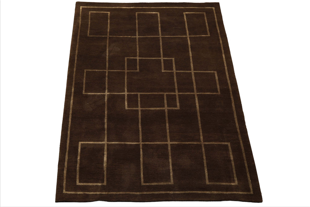 5x7 Brown, Gold, Color Hand Knotted Tibetan Wool & Silk Art Deco Oriental Rug