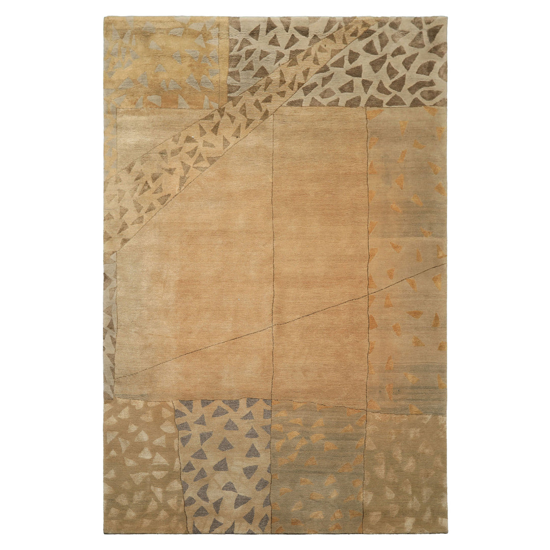 6x9 Beige, Gray, Gold Color Hand Knotted Tibetan Wool & Silk Modern & Contemporary Oriental Rug