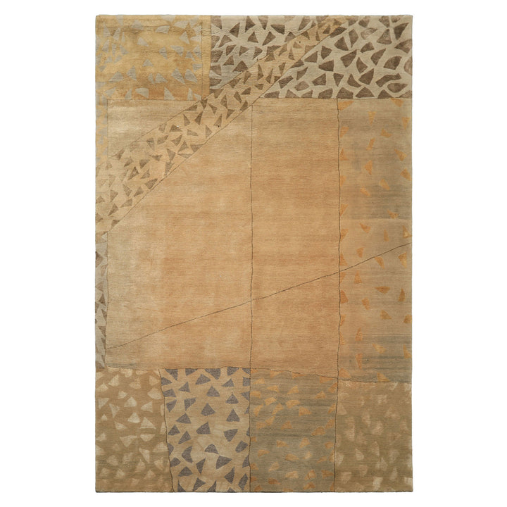6x9 Beige, Gray, Gold Color Hand Knotted Tibetan Wool & Silk Modern & Contemporary Oriental Rug