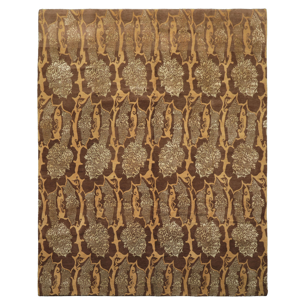 8x10 Brown, Gold, Celadon Color Hand Knotted Tibetan Wool & Silk Transitional Oriental Rug