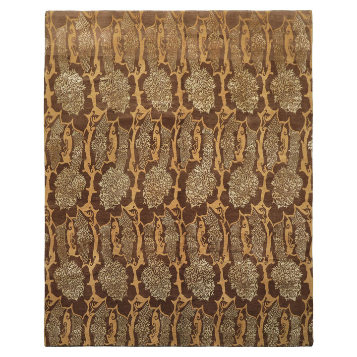 8x10 Brown, Gold, Celadon Color Hand Knotted Tibetan Wool & Silk Transitional Oriental Rug