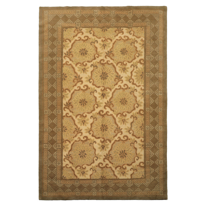 6x9 Beige, Moss, Brown Color Hand Knotted Tibetan Wool & Silk Transitional Oriental Rug