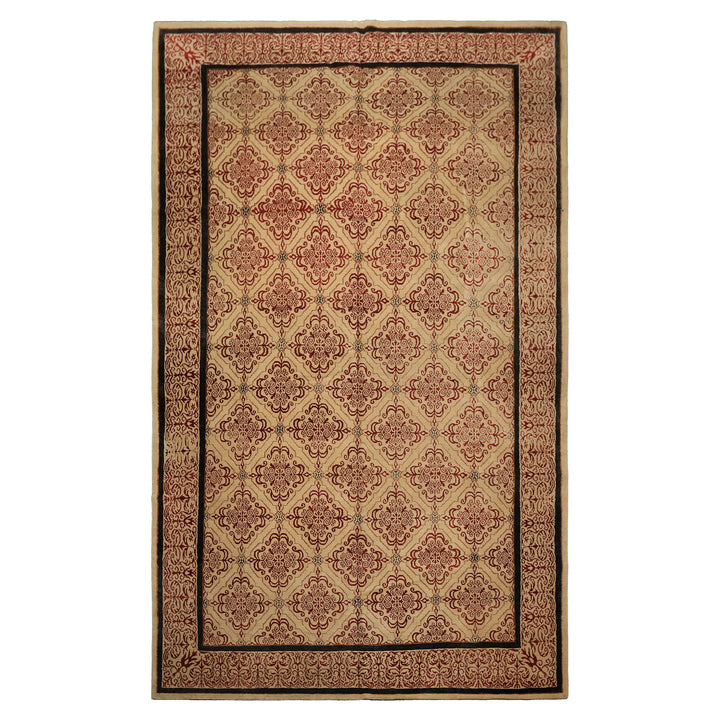 8x12 Beige, Burgundy, Charcoal Color Hand Knotted Tibetan Wool & Silk Transitional Oriental Rug