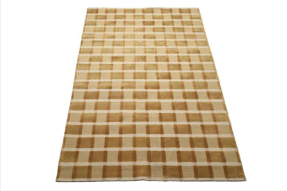 6x9 Moss, Ivory, Tan Color Hand Knotted Tibetan Wool Modern & Contemporary Oriental Rug