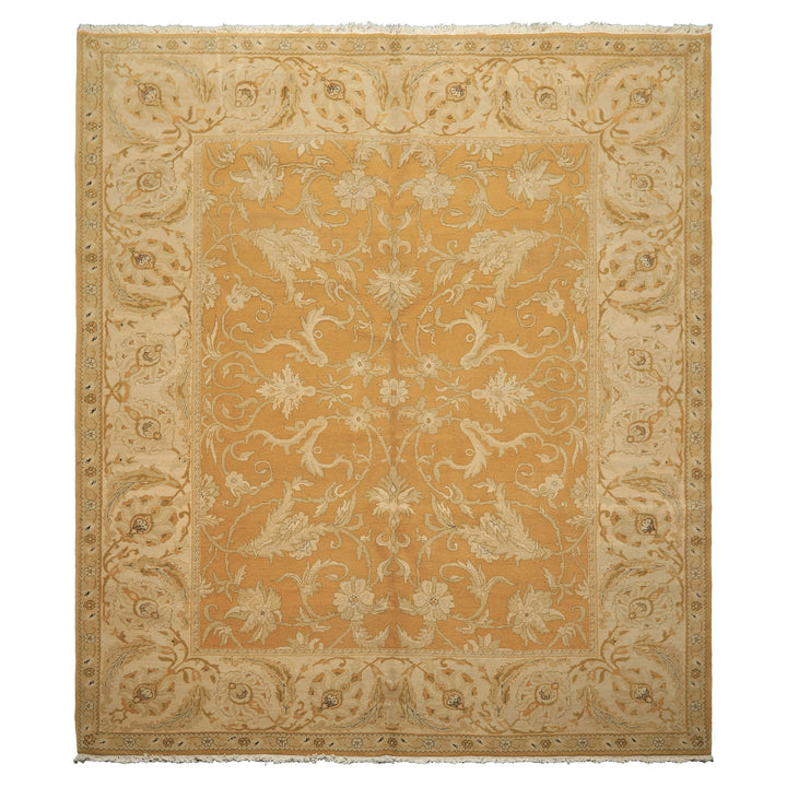 8x9 Gold, Beige, Ivory Color Hand Knotted Agra Wool Traditional Oriental Rug