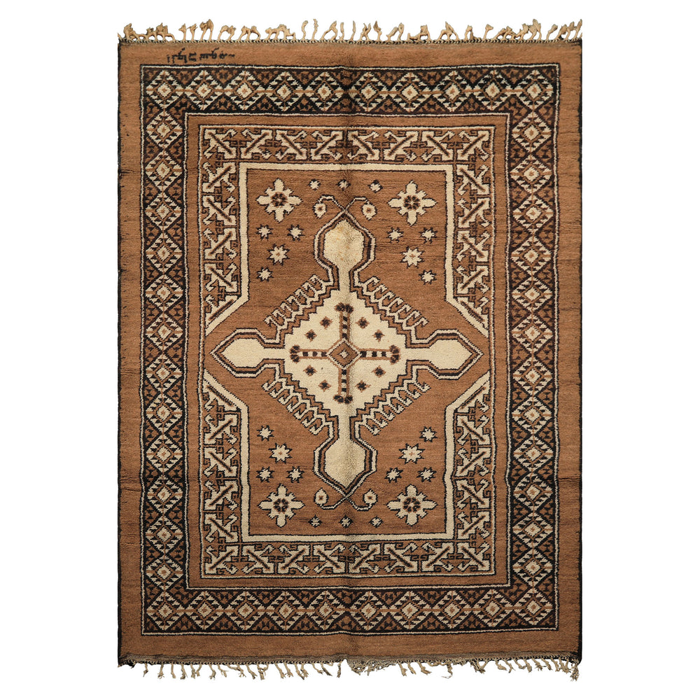 6x9 Mocha, Charcoal, Ivory Color Hand Knotted Moroccan Wool Traditional Oriental Rug