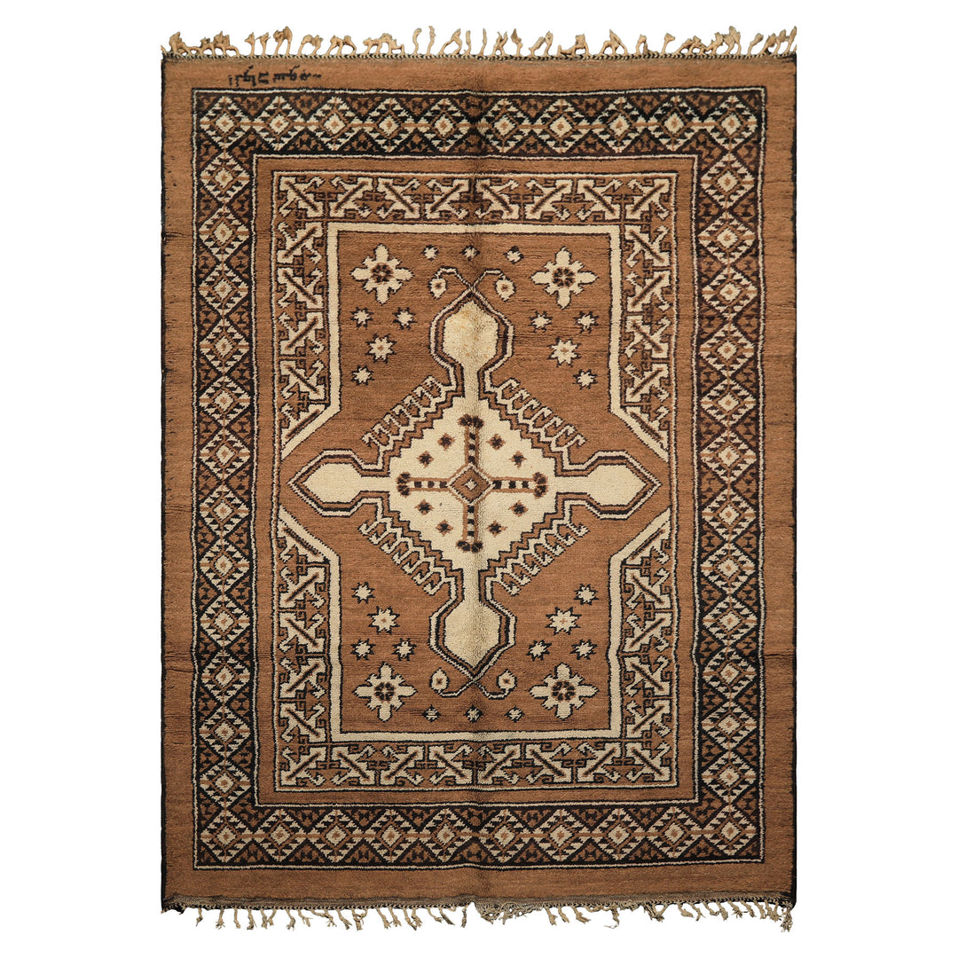 6x9 Mocha, Charcoal, Ivory Color Hand Knotted Moroccan Wool Traditional Oriental Rug