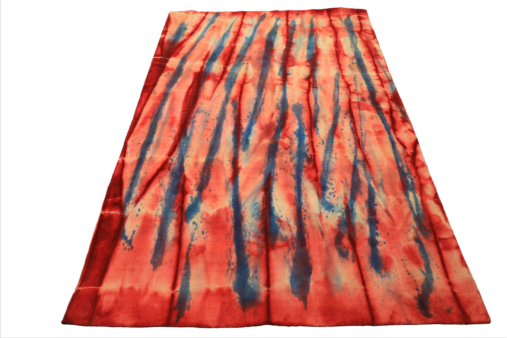 5x8 Red, Ivory, Blue Color Hand Knotted Tibetan Wool Modern & Contemporary Oriental Rug