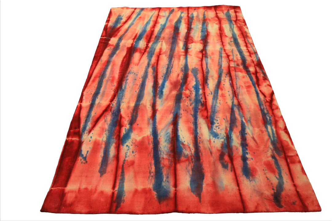 5x8 Red, Ivory, Blue Color Hand Knotted Tibetan Wool Modern & Contemporary Oriental Rug