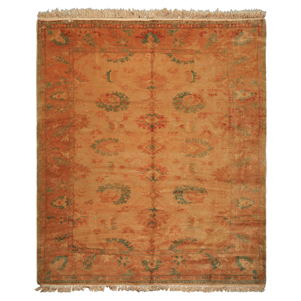 8x9 Beige, Gold, Aqua Color Hand Knotted Oushak Wool Arts & Crafts Oriental Rug