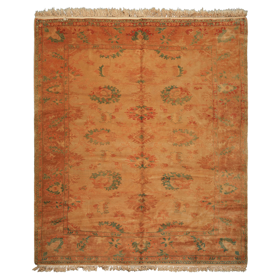 8x9 Beige, Gold, Aqua Color Hand Knotted Oushak Wool Arts & Crafts Oriental Rug