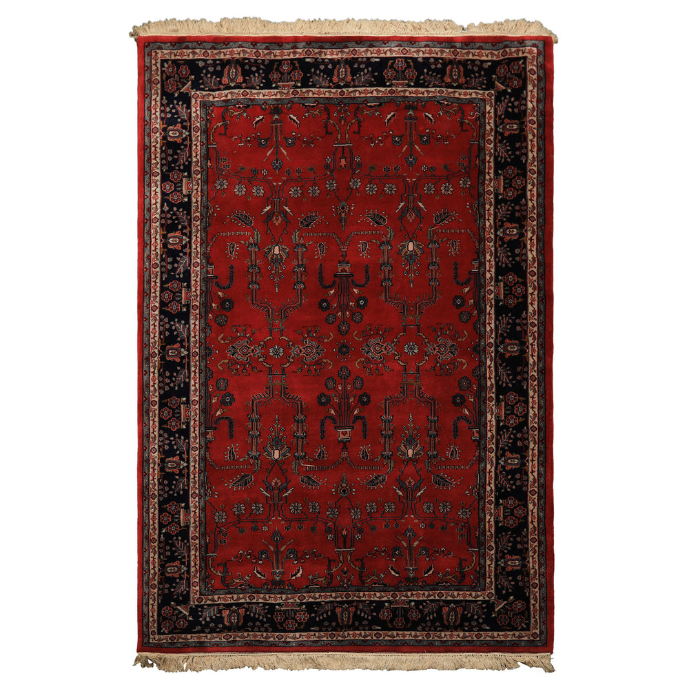 6x9 Burgundy, Navy, Ivory Color Hand Knotted Sarouk Wool Traditional Oriental Rug