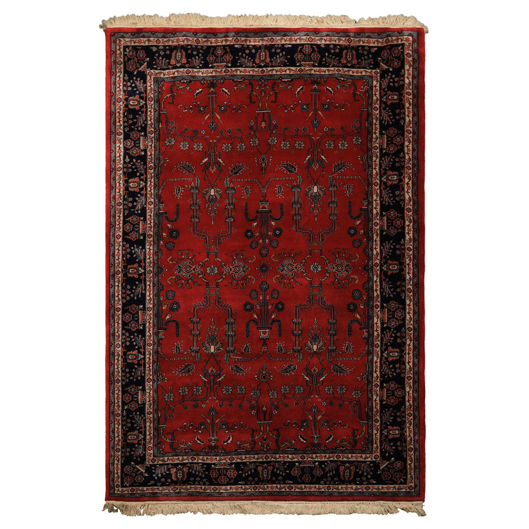6x9 Burgundy, Navy, Ivory Color Hand Knotted Sarouk Wool Traditional Oriental Rug