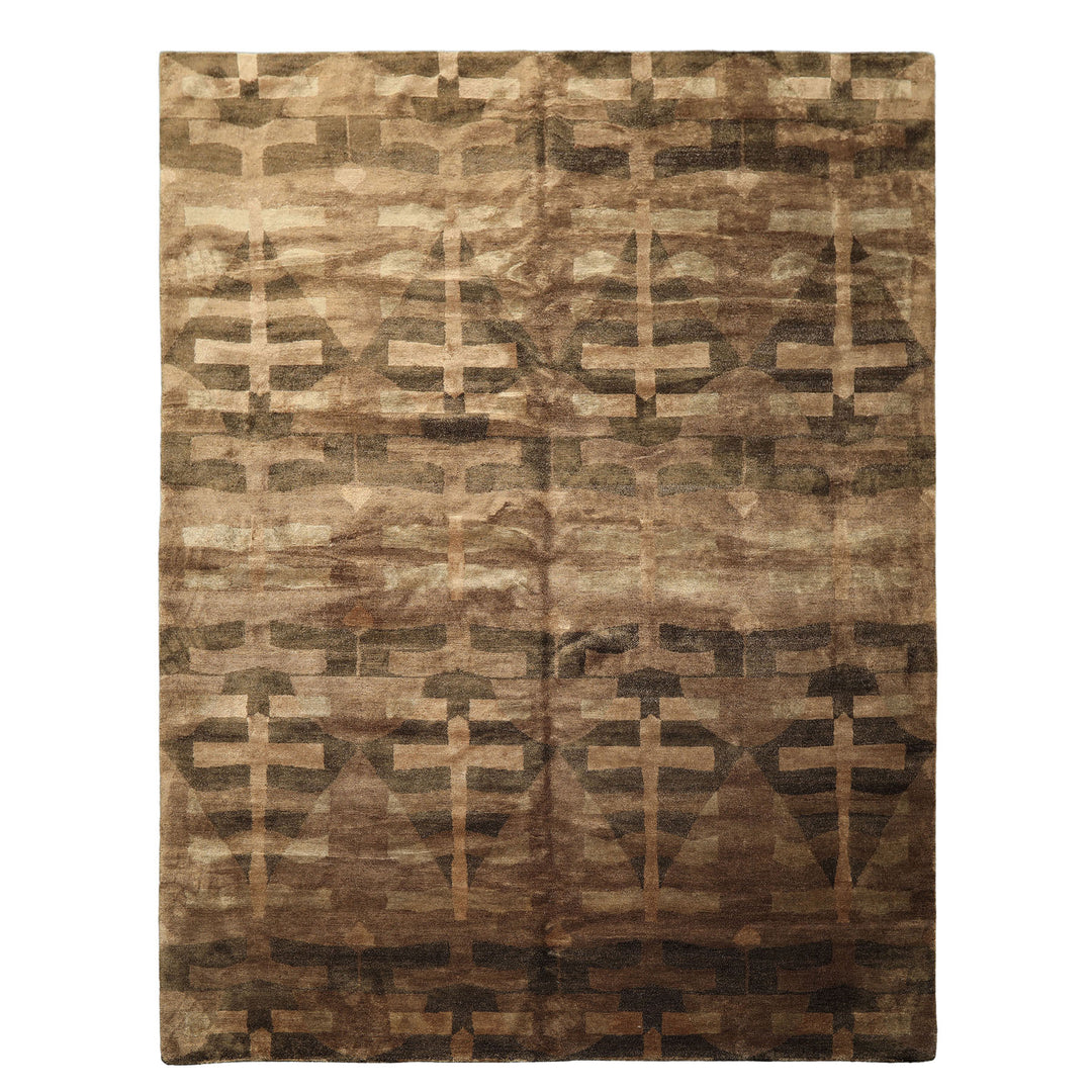 8x10 Moss, Brown, Beige Color Hand Knotted Tibetan Wool & Silk Modern & Contemporary Oriental Rug