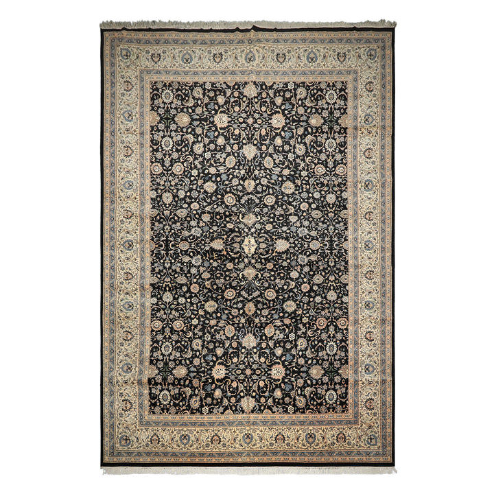 OverSize Black, Ivory, Blue Color Hand Knotted Pak Persian Wool Traditional Oriental Rug