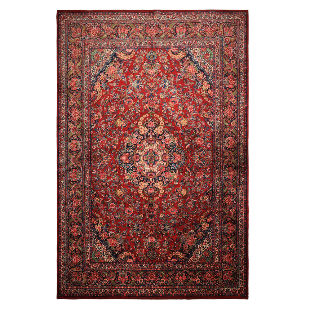 10x15 Red, Navy, Ivory Color Hand Knotted Tabriz Wool Traditional Oriental Rug