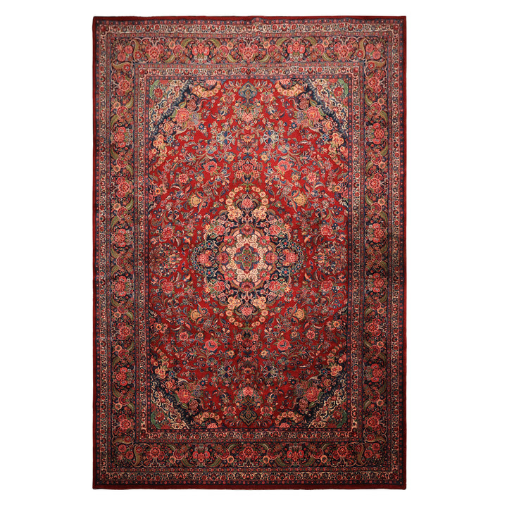 10x15 Red, Navy, Ivory Color Hand Knotted Tabriz Wool Traditional Oriental Rug