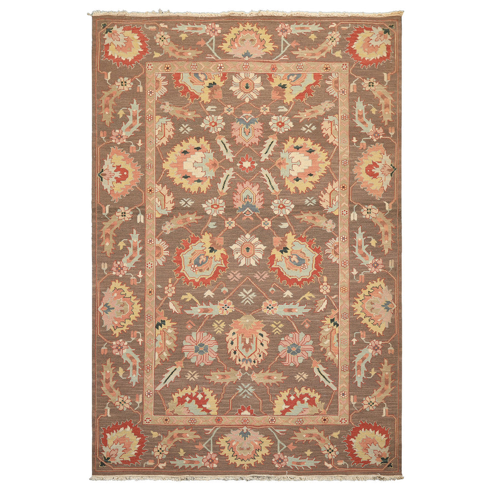 6x9 Mocha, Mint, Blush Color Hand Knotted Nourison Nourmak Soumak Wool & Silk Transitional Oriental Rug
