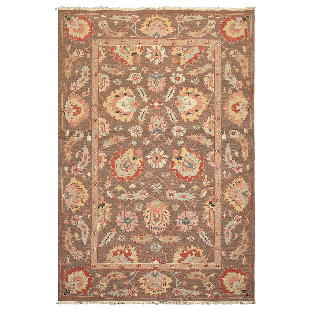 6x9 Mocha, Mint, Blush Color Hand Knotted Nourison Nourmak Soumak Wool & Silk Transitional Oriental Rug