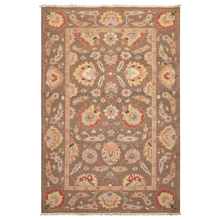 6x9 Mocha, Mint, Blush Color Hand Knotted Nourison Nourmak Soumak Wool & Silk Transitional Oriental Rug