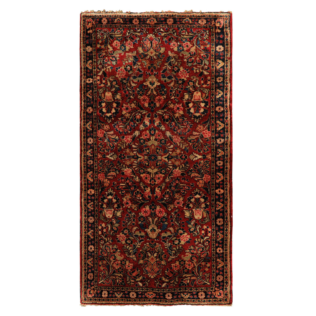 3x5 Red, Midnight Blue, Gold Color Hand Knotted Sarouk Wool Traditional Oriental Rug