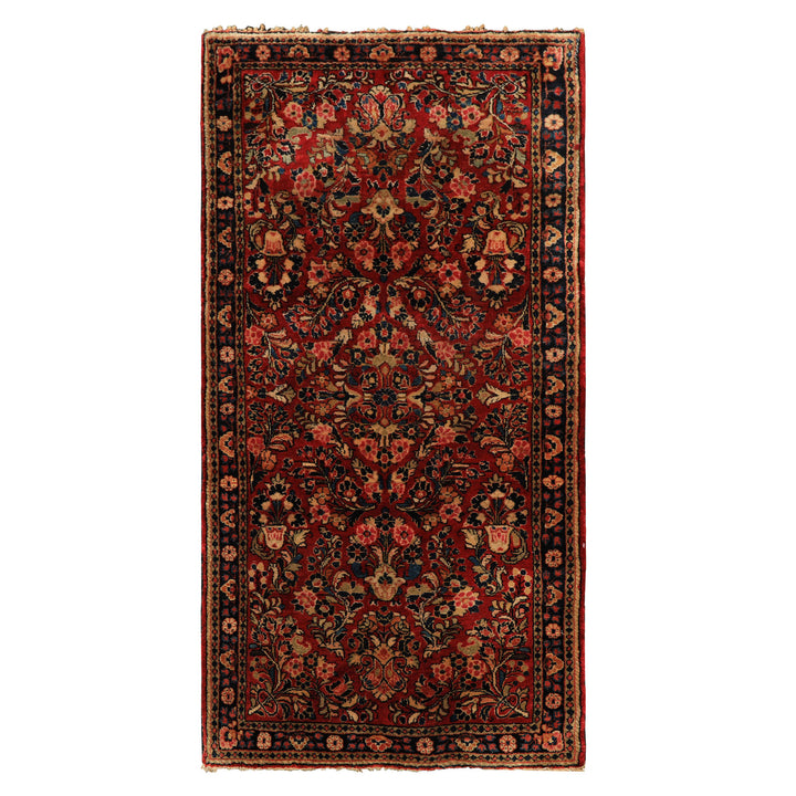 3x5 Red, Midnight Blue, Gold Color Hand Knotted Sarouk Wool Traditional Oriental Rug