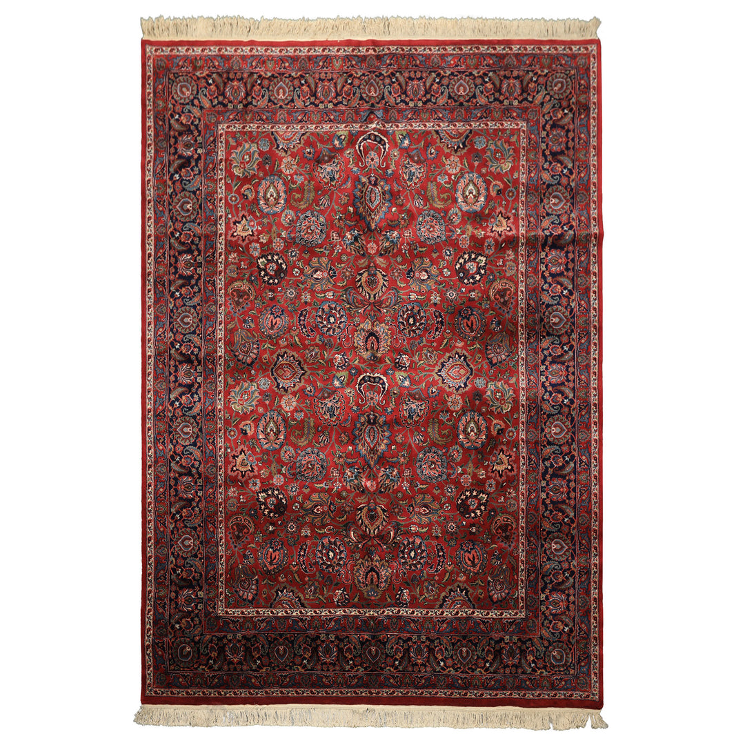 8x10 Burgundy, Navy, Ivory Color Hand Knotted Sarouk New Zealand Wool Traditional Oriental Rug