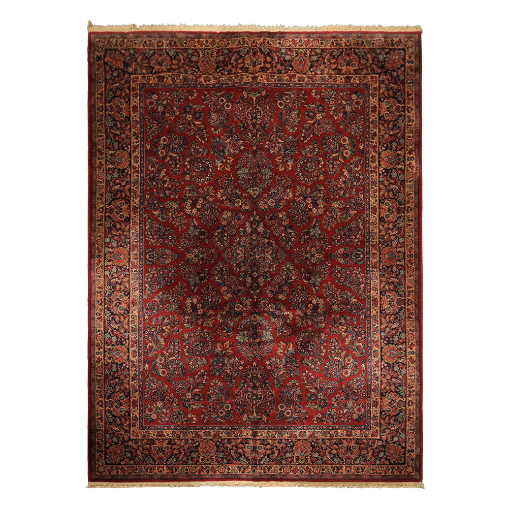 9x12 Burgundy, Navy, Ivory Color Machine Made Karastan Sarouk New Zealand Wool Traditional Oriental Rug