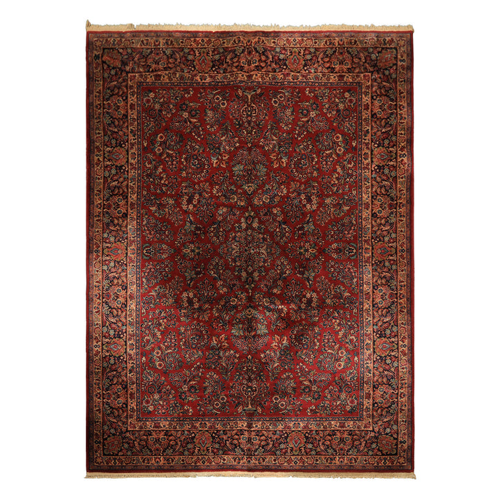 9x12 Burgundy, Navy, Ivory Color Machine Made Karastan Sarouk New Zealand Wool Traditional Oriental Rug
