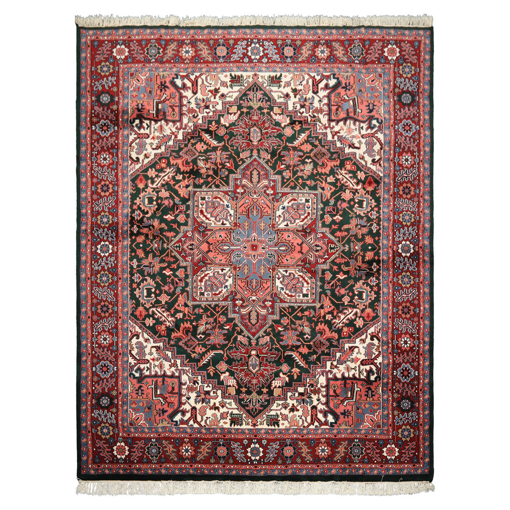 9x12 Green, Red, Pink Color Hand Knotted Heriz Wool Traditional/ Medallion Oriental Rug