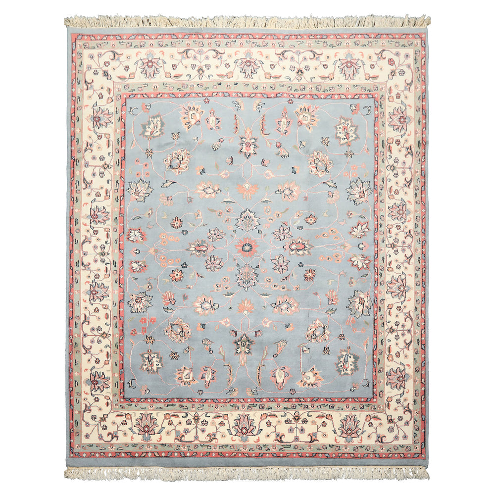 8x10 Baby Blue, Ivory, Pink Color Hand Knotted Kashan Wool Traditional/ Botanical Oriental Rug
