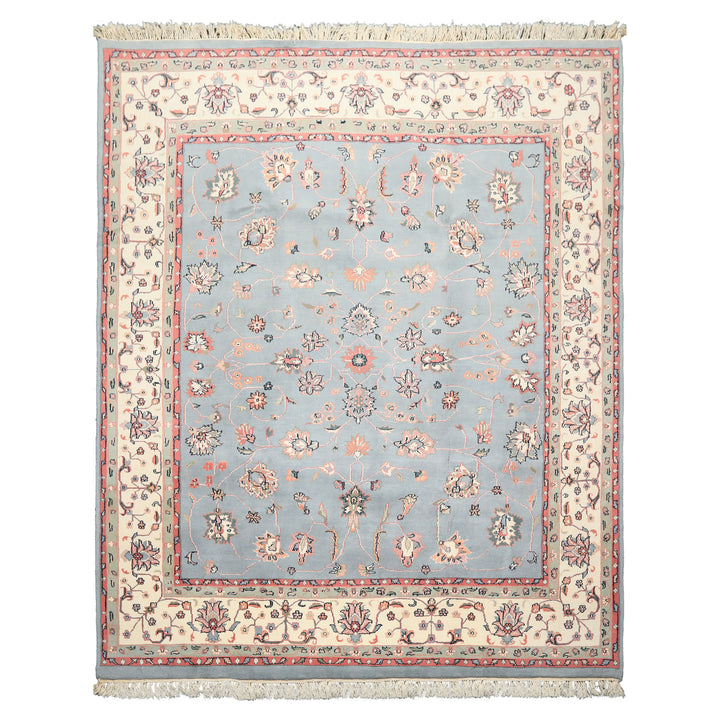 8x10 Baby Blue, Ivory, Pink Color Hand Knotted Kashan Wool Traditional/ Botanical Oriental Rug