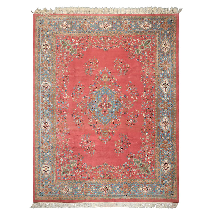 9x12 Pink, Blue, Sage Color Hand Knotted Kashan Wool Traditional/ Botanical Oriental Rug