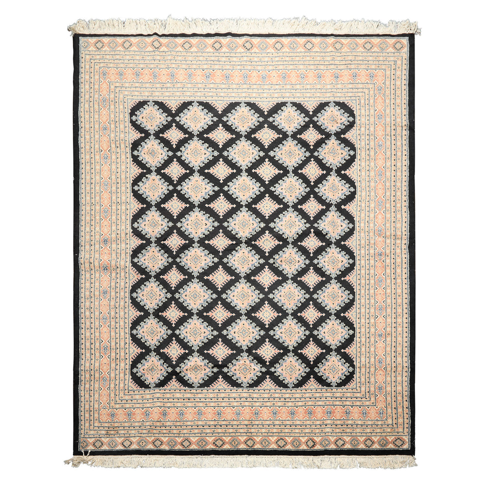 8x10 Black, Peach, Ivory Color Hand Knotted Bokhara Wool Traditional Oriental Rug
