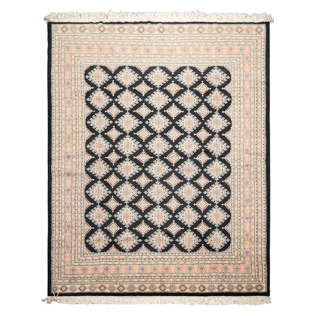 8x10 Black, Peach, Ivory Color Hand Knotted Bokhara Wool Traditional Oriental Rug
