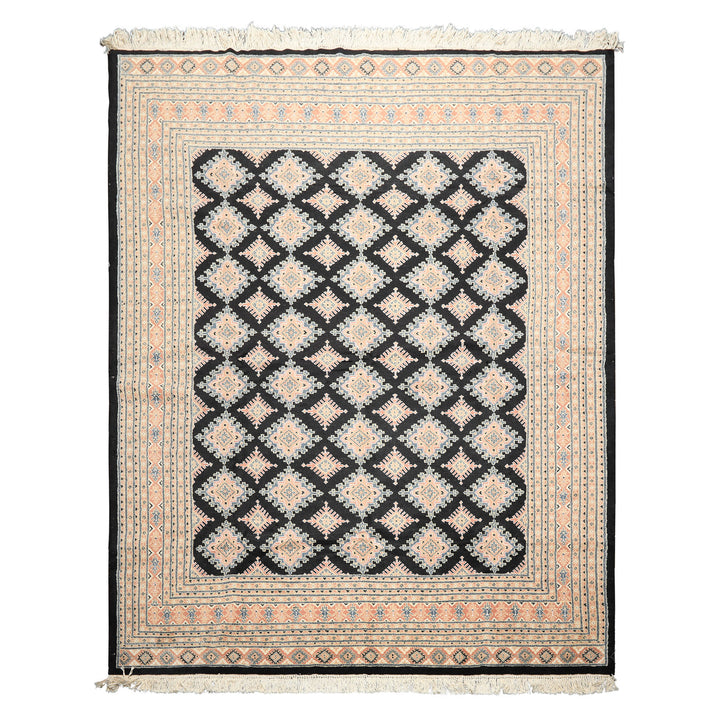 8x10 Black, Peach, Ivory Color Hand Knotted Bokhara Wool Traditional Oriental Rug