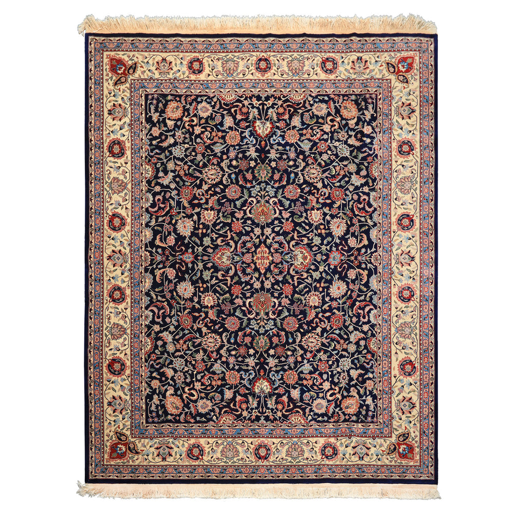 8x10 Navy, Ivory, Red Color Hand Knotted Kashan NZ Wool Traditional Oriental Rug