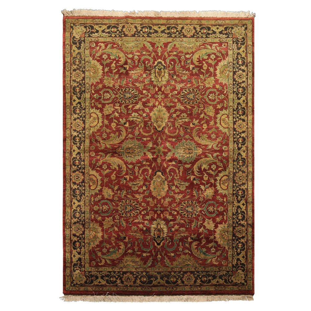 6x9 Rust, Charcoal, Gold Color Hand Knotted Agra Wool Traditional Oriental Rug
