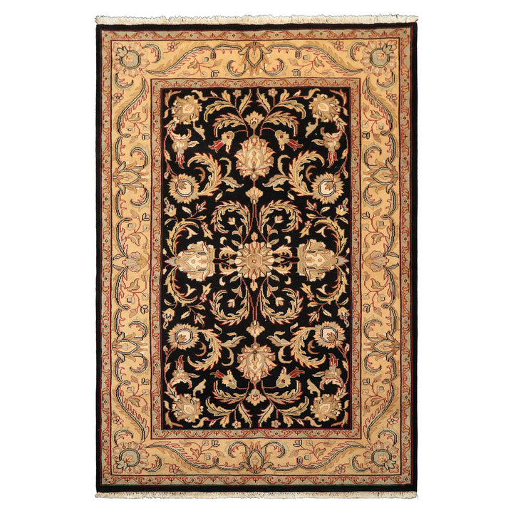 6x9 Black, Warm, Beige Color Hand Knotted Agra Wool Traditional Oriental Rug
