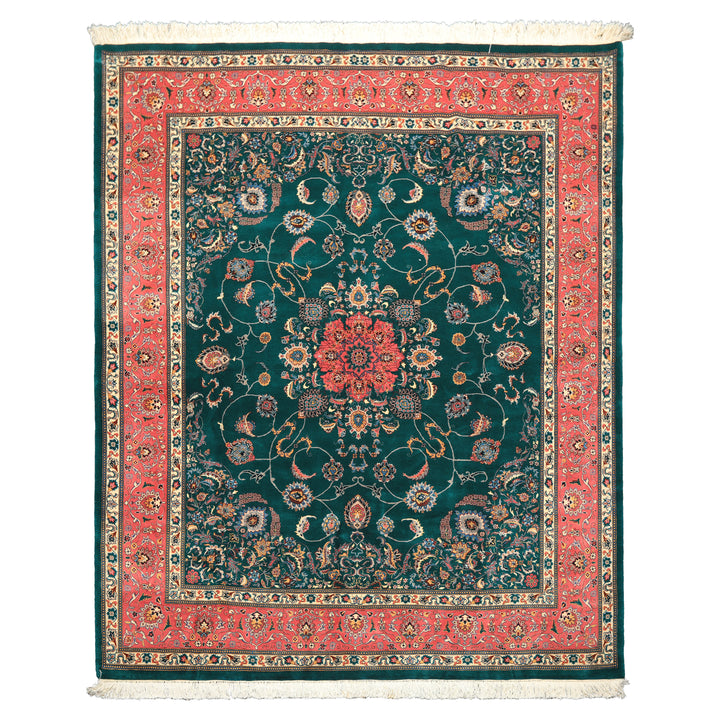 8x10 Teal, Pink, Ivory Color Hand Knotted Pak Persian New Zealand Wool Traditional Oriental Rug