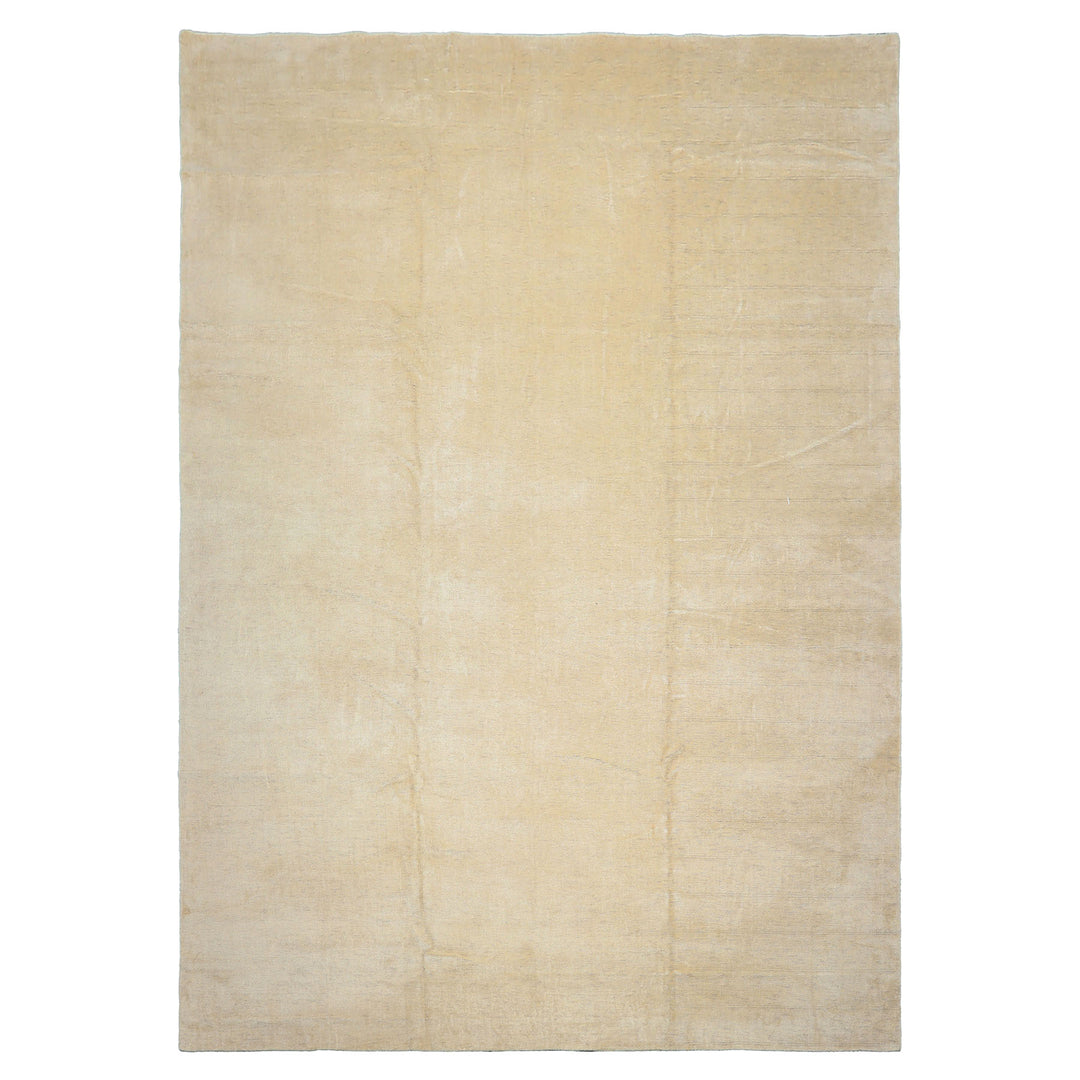 10x14 Ivory with slight gray texture, , Color Hand Knotted Tibetan 100% Pure Silk Contemporary Oriental Rug