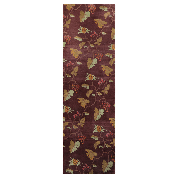 Runner Aubergine, Gold, Mint Color Hand Knotted Tibetan Wool Transitional Oriental Rug