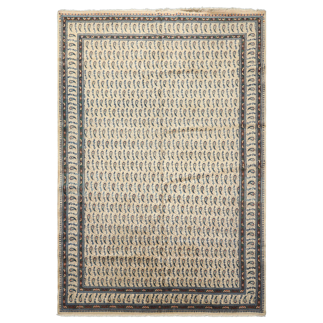 8x11 Ivory, Navy, Brown Color Hand Knotted Serabend Wool Traditional Oriental Rug
