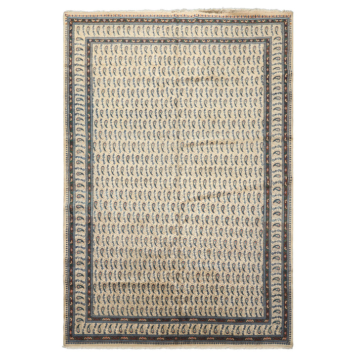 8x11 Ivory, Navy, Brown Color Hand Knotted Serabend Wool Traditional Oriental Rug