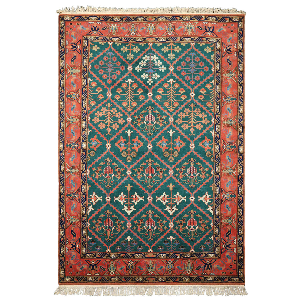 6x9 Turquoise, Orange, Ivory Color Hand Knotted Herati Bidjar New Zealand Wool Traditional Oriental Rug