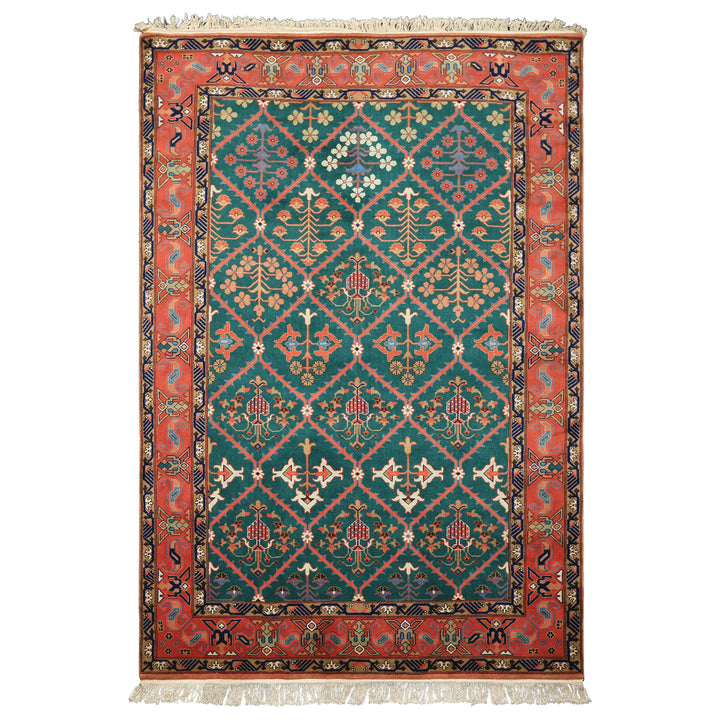 6x9 Turquoise, Orange, Ivory Color Hand Knotted Herati Bidjar New Zealand Wool Traditional Oriental Rug