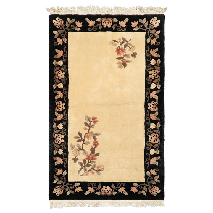 3x5 Beige, Charcoal, Blush Color Hand Knotted Chinese Art Deco Wool Traditional Oriental Rug