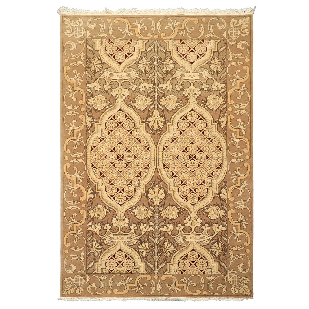 4x6 Moss, Beige, Light Gold Color Hand Knotted Art Deco Wool Arts & Crafts Oriental Rug