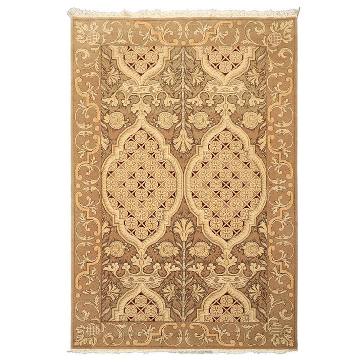 4x6 Moss, Beige, Light Gold Color Hand Knotted Art Deco Wool Arts &amp; Crafts Oriental Rug